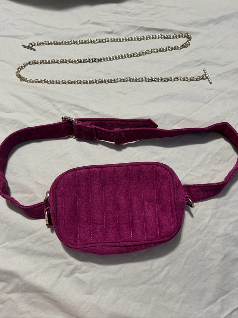 Fuchsia Quilted Belt Bag with Detachable belt and Chain